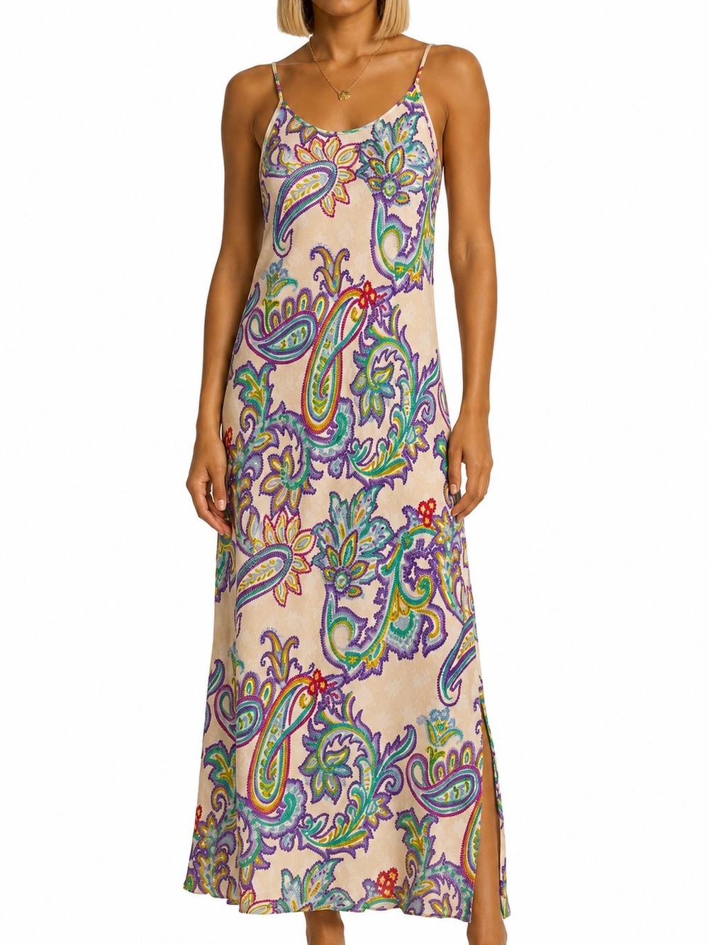 Johnny Was Gigianna Slip Dress Abstract Paisley Print Adjustable Straps sz Large